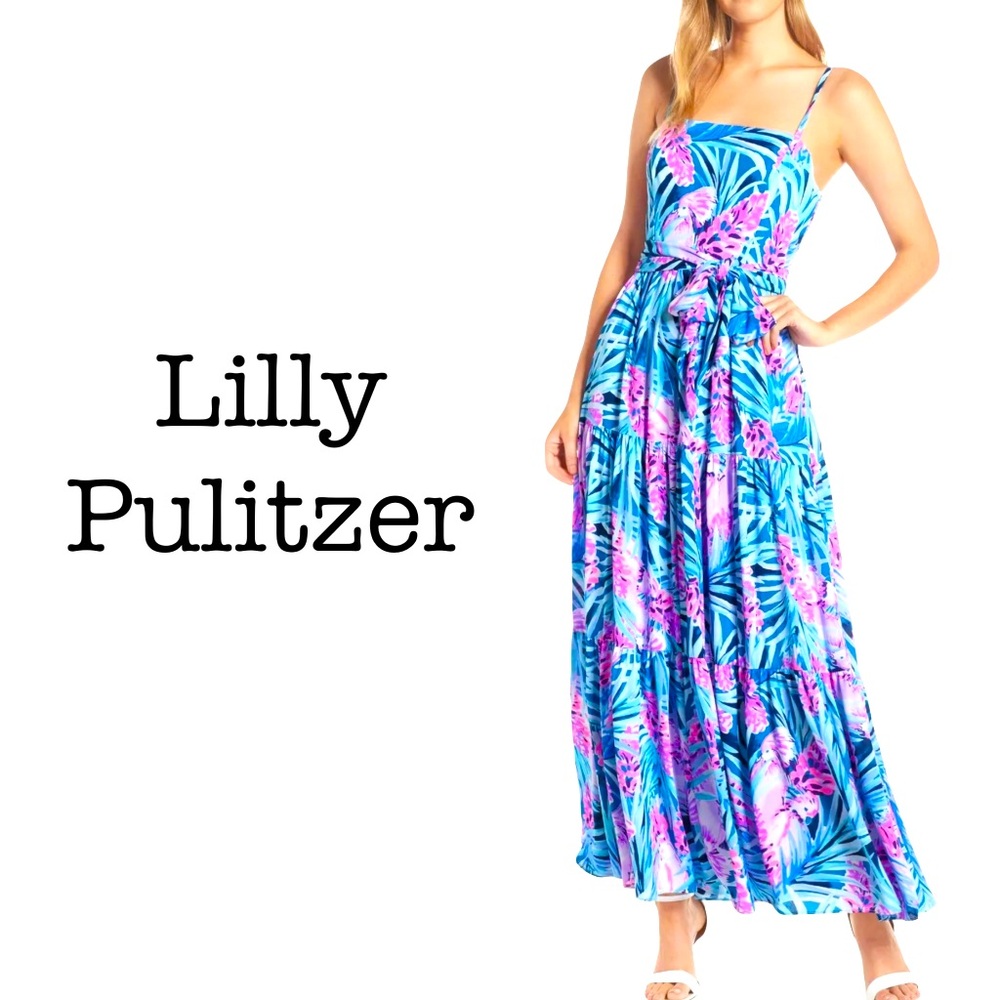 New Lilly Pulitzer Aviana Mr Peacock Blue Maxi Dress Size 4